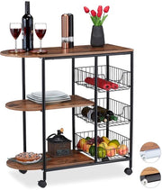 Cassa di stoccaggio per cucina con spazio di riposo - 1 pezzo - Nero e marrone - Metallo e MDF