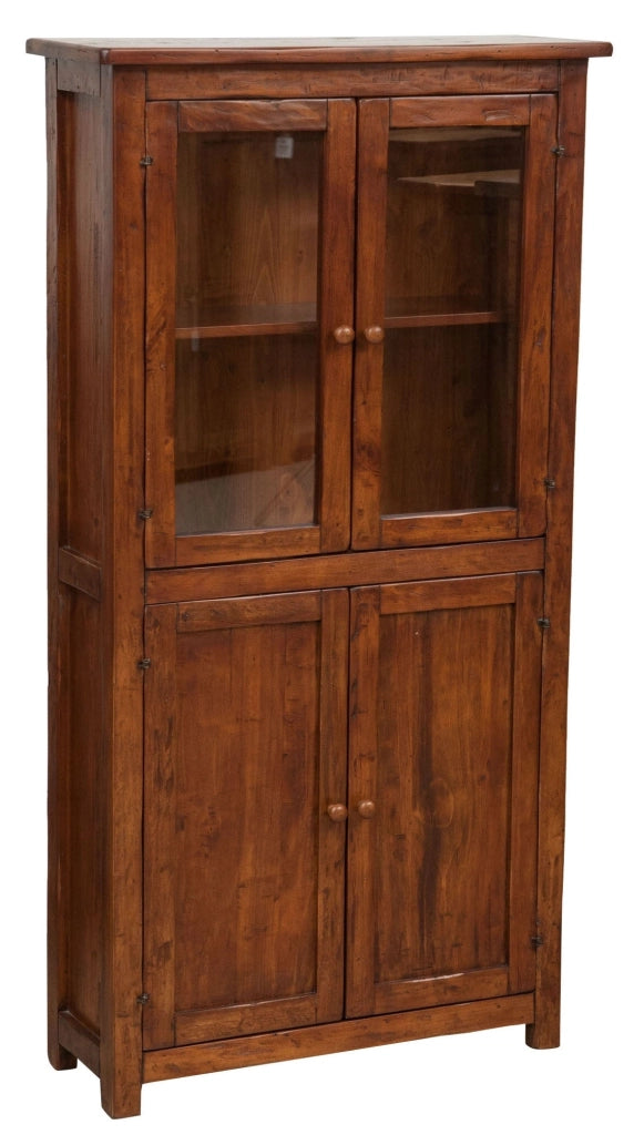 Biscottini Vetrina Credenza Country in legno massello di tiglio finitura noce L68xPR25xH130 cm. Made in Italy