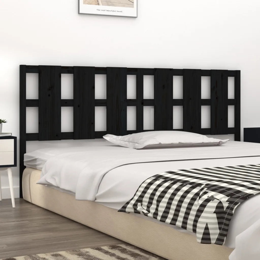 Testiera per Letto-Testata-Testiera Decorativa Nera 205,5x4x100cm in Legno Massello di Pino 683425