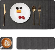 Tavolo da Caffè e Piatti di Protezione in Pelle, Impermeabili e Ripassabili, con Sopraccoperta doppia, Set di 6 (Grigio)