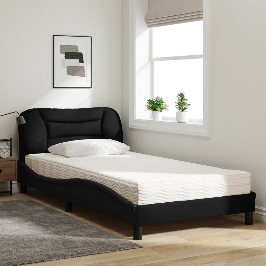 Letto con Materasso Hvar Nero 100x200 cm in Tessuto 3208515