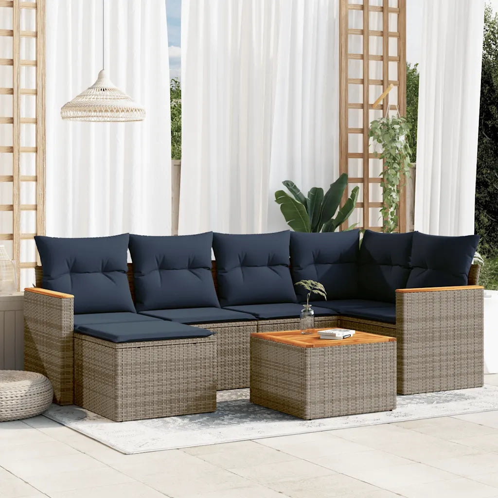 Set Divani da Giardino 7 pz con Cuscini Grigio in Polyrattan 3226187