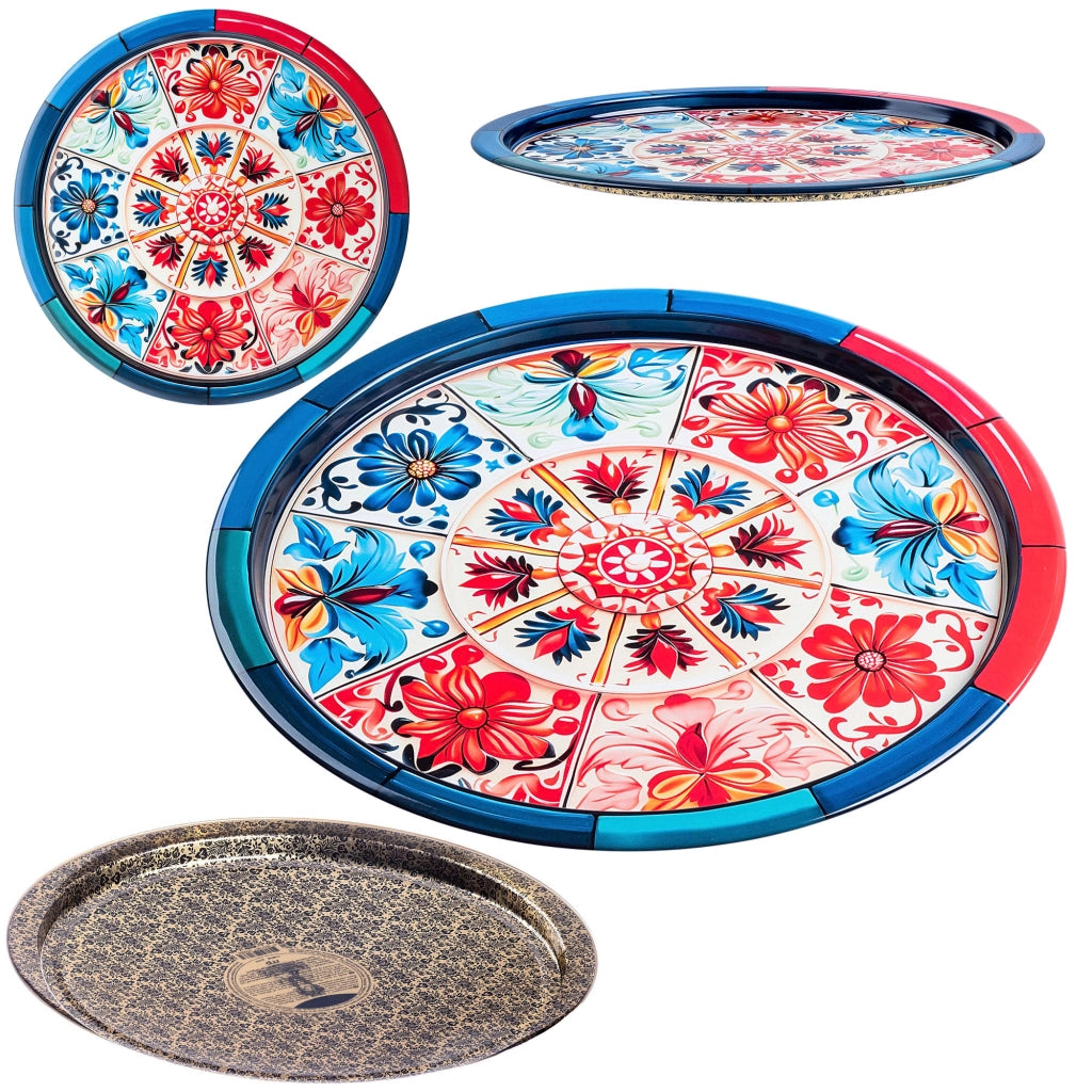 Vassoio decorativo rotondo KADAX con mosaico in metallo, grande 32,5 cm