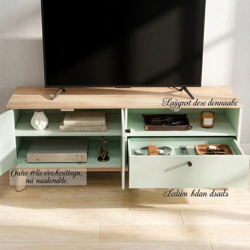 Mobile TV con 2 ante; 1 cassetto; 1 vano aperto; ripiano regolabile e passacavi; per soggiorno; 120 × 35 × 50 cm