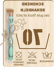 Dono di legno divertente per 70 anni con cartolina - uomo donna - settantenne - regalo festivo.