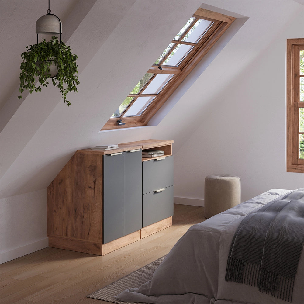 Set di mobili sottotetto Rion Antracite-oro/Rovere dorato 120 cm Set di 2 carcasse armadio profondità 60 cm Vicco