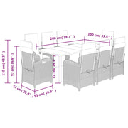 Set da Pranzo da Giardino 9 pz con Cuscini in Polyrattan Grigio