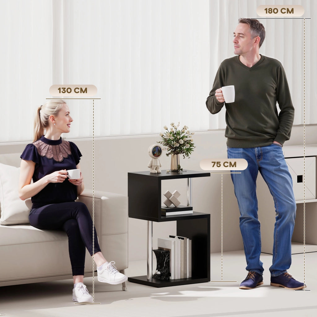 Tavolino da Salotto con Luci LED e Ripiani ¨C zephmum ¨C Nero Aluminio 44x38x75 cm