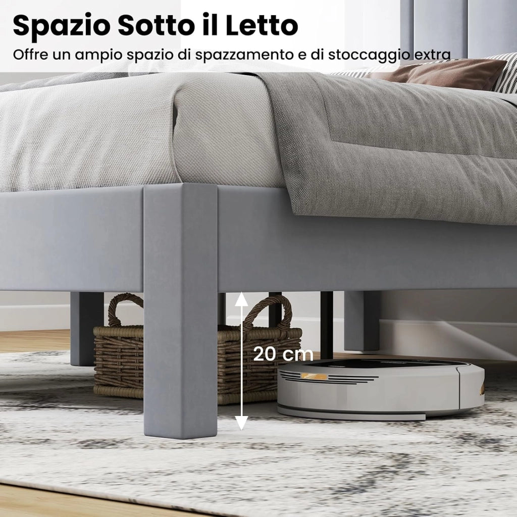 Struttura Letto Imbottito Matrimoniale 140x200 cm, Letto Piattaforma Imbottito, con Testiera in Morbido Tessuto di Velluto e Supporto a Doghe di Legno, Silenzioso, Carico 250kg (Stile 2)