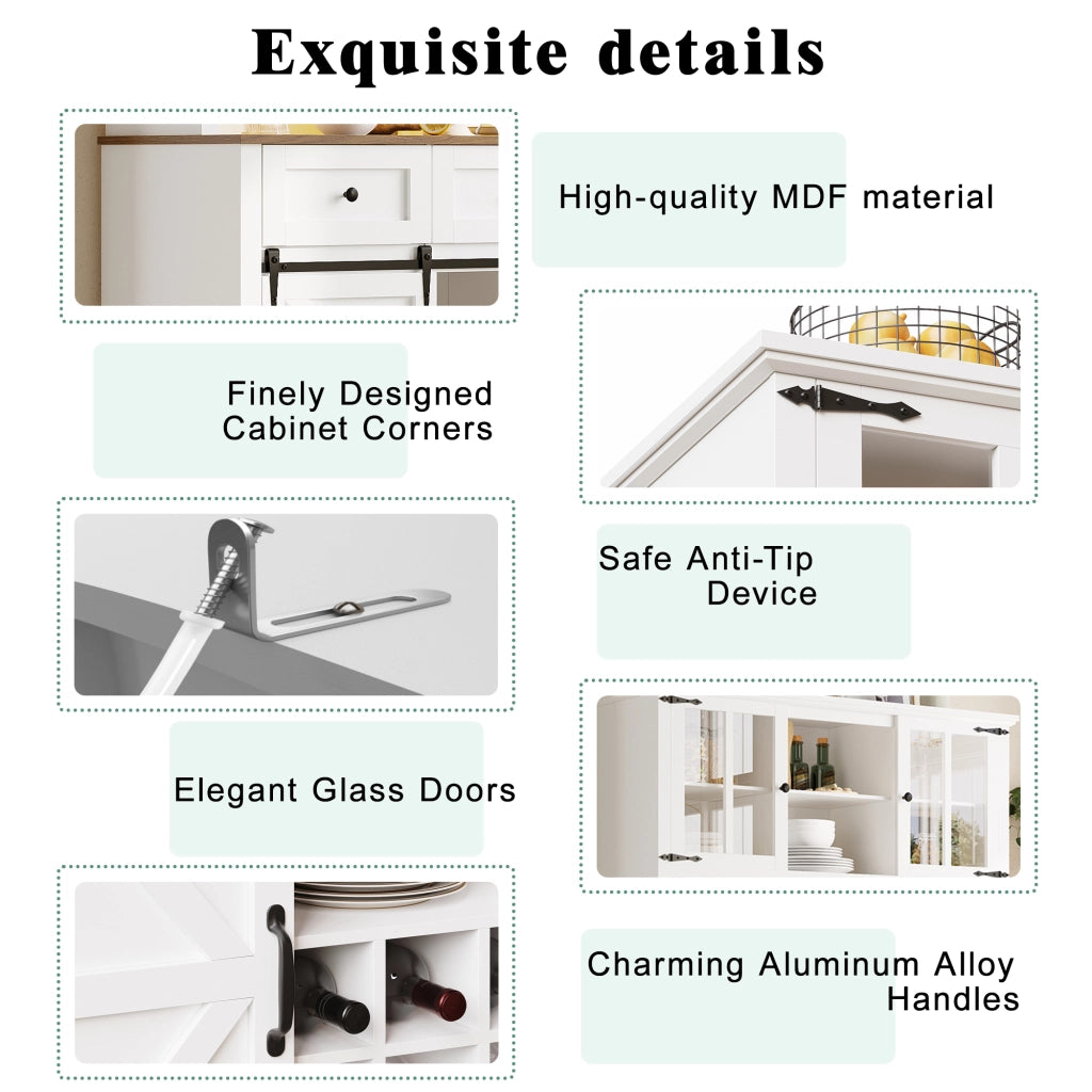 Mobile alto da cucina con ante in vetro e LED, ripiani regolabili, MDF, bianco, 105 × 38,4 × 180 cm
