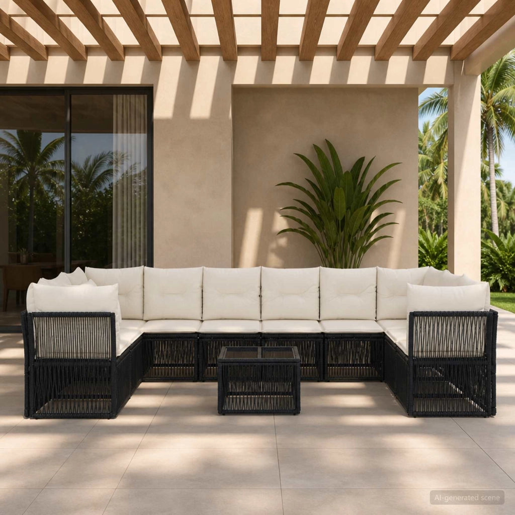 Set Divano da Giardino 11 pz Nero polyrattan 3434347