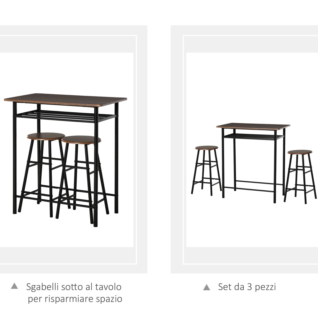 EasyComfort Tavolo Alto con 2 Sgabelli per Cucina, Soggiorno, Bar, Struttura in Acciaio con Poggiapiedi e Mensola