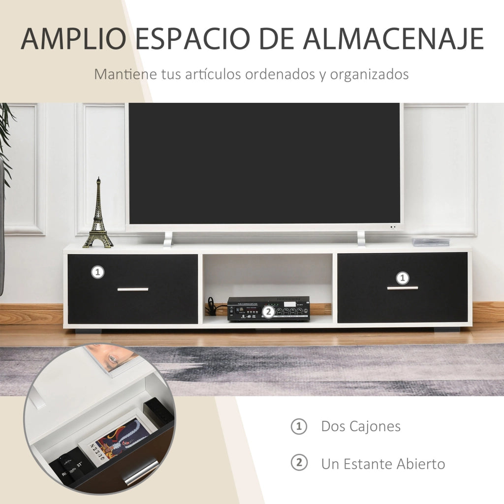 Mobile TV per Televisori fino a 60 Pollici ¨C Xylo ¨C Bianco e Nero con 2 Cassetti 140x30x32 cm