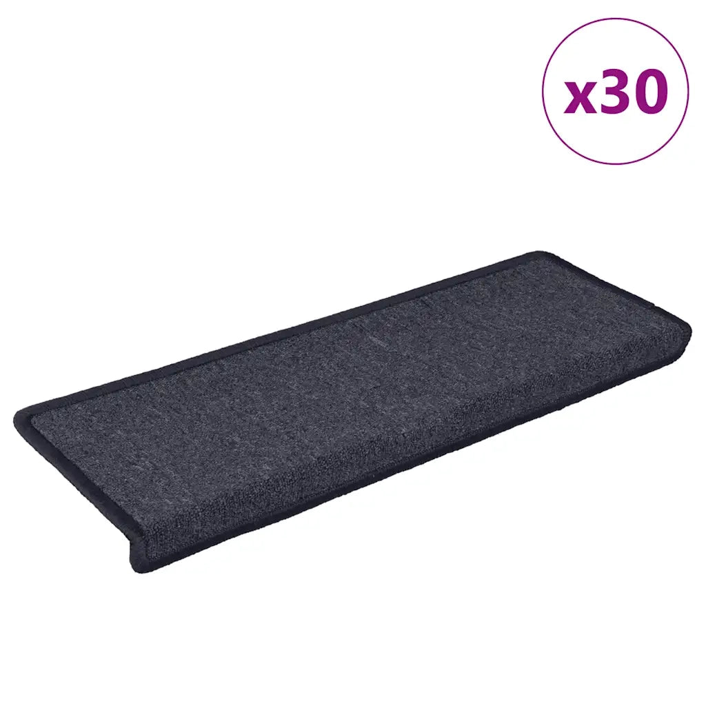 Tappetini per scale 30 pz 65x21x4 cm Grigio scuro e blu con bordo rettangolare