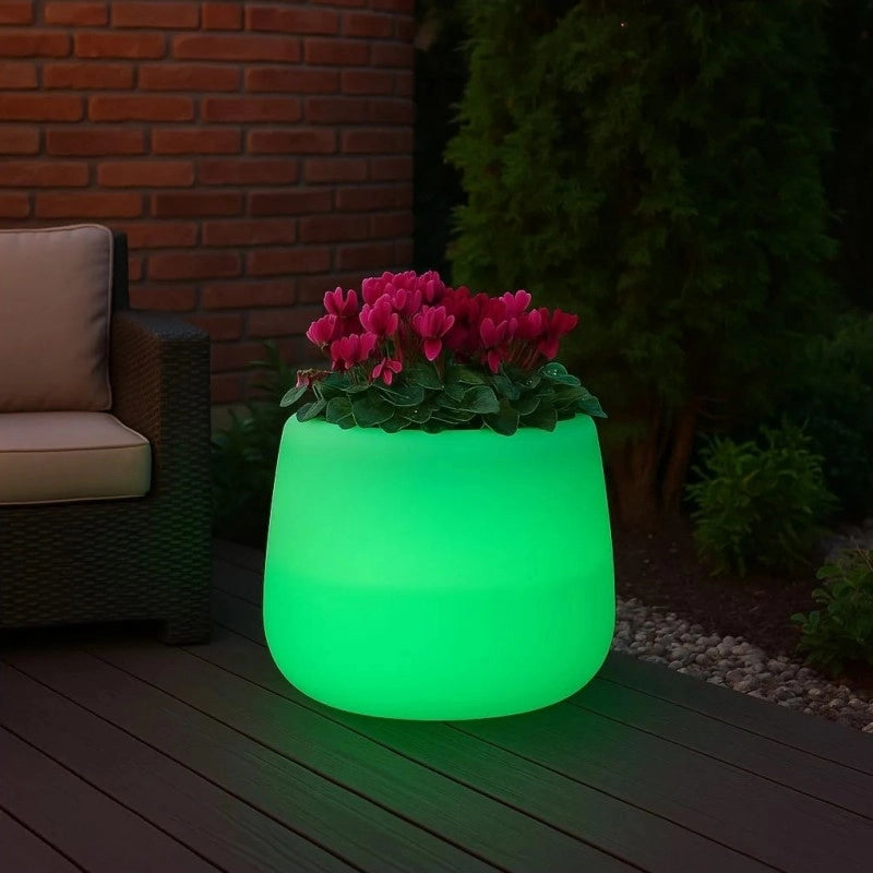 Vaso luminoso moderno di design Ø53 H55 in polimero resistente con LED multicolor per interno ed esterno - Made in Italy - Monacis