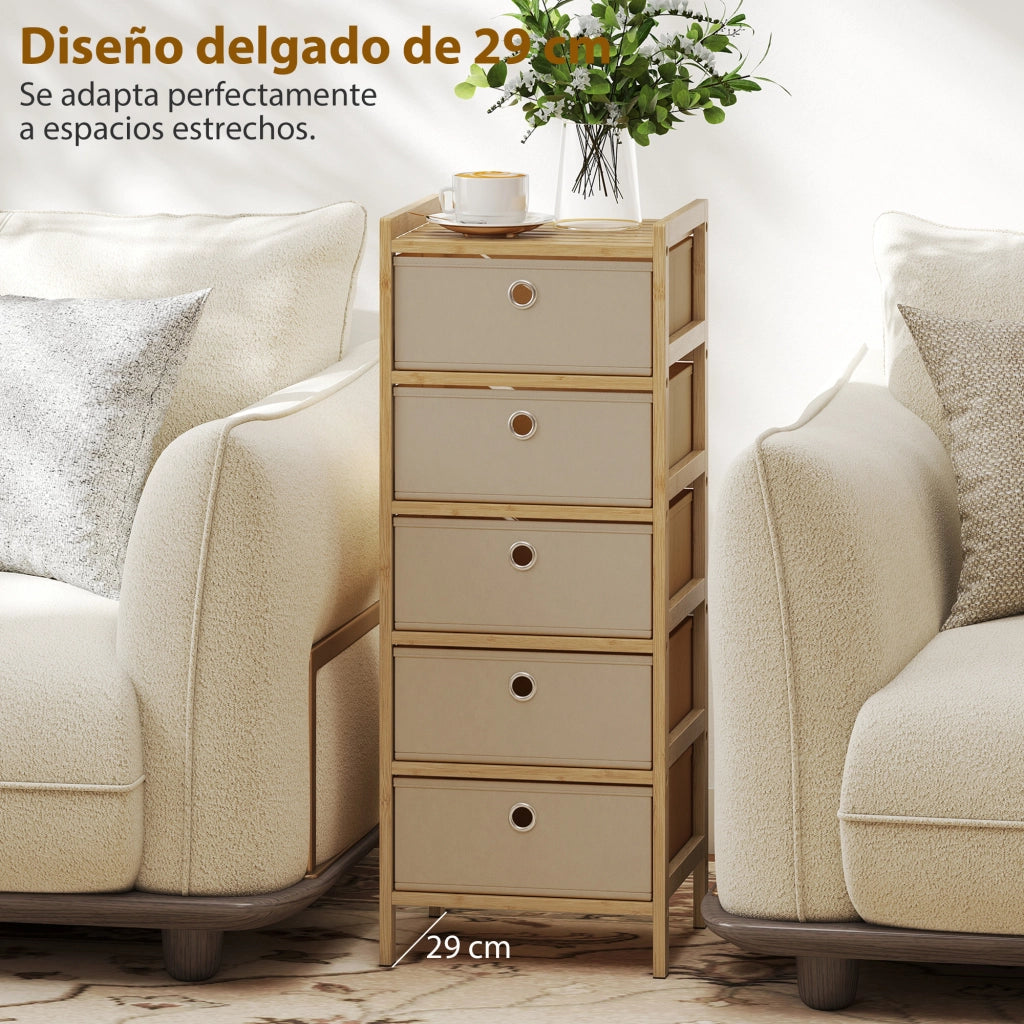 Cassettiera 5 Cassetti Tessuto Bamb¨´ ¨C Xylo ¨C Crema Naturale Struttura Legno Mobile Multiuso