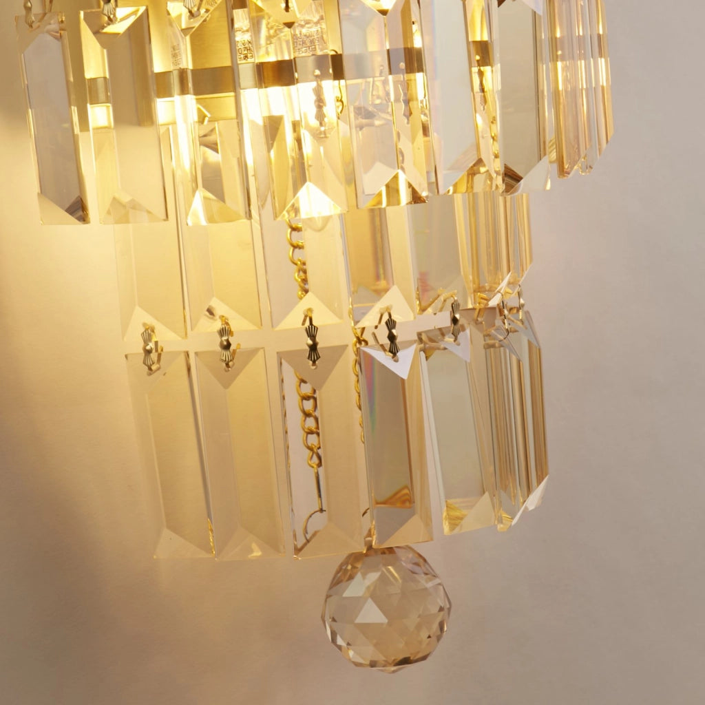 Applique Empire 2LT, metallo ottone satinato e cristallo champagne