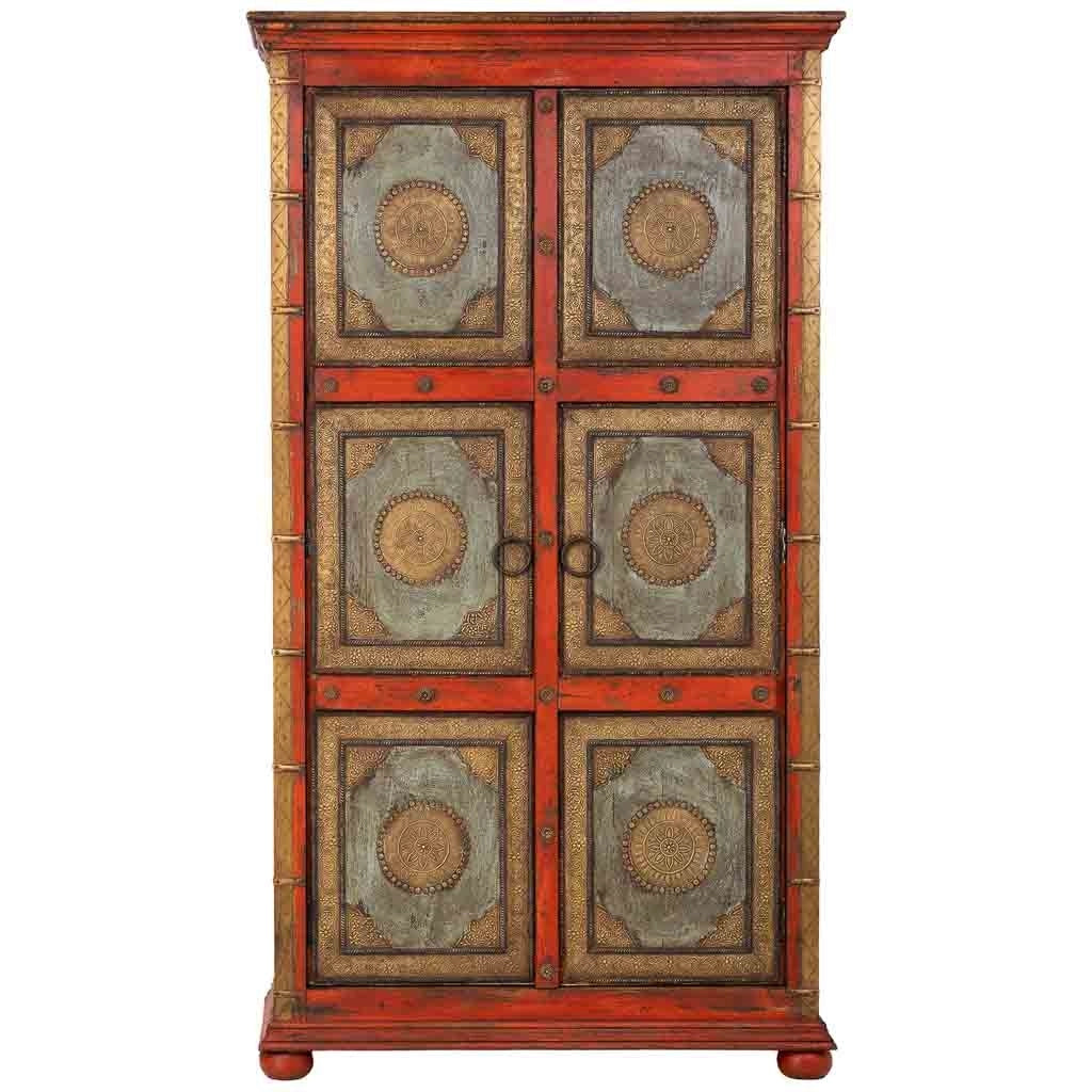 Armadio in legno intagliato rosso 102x44x183
