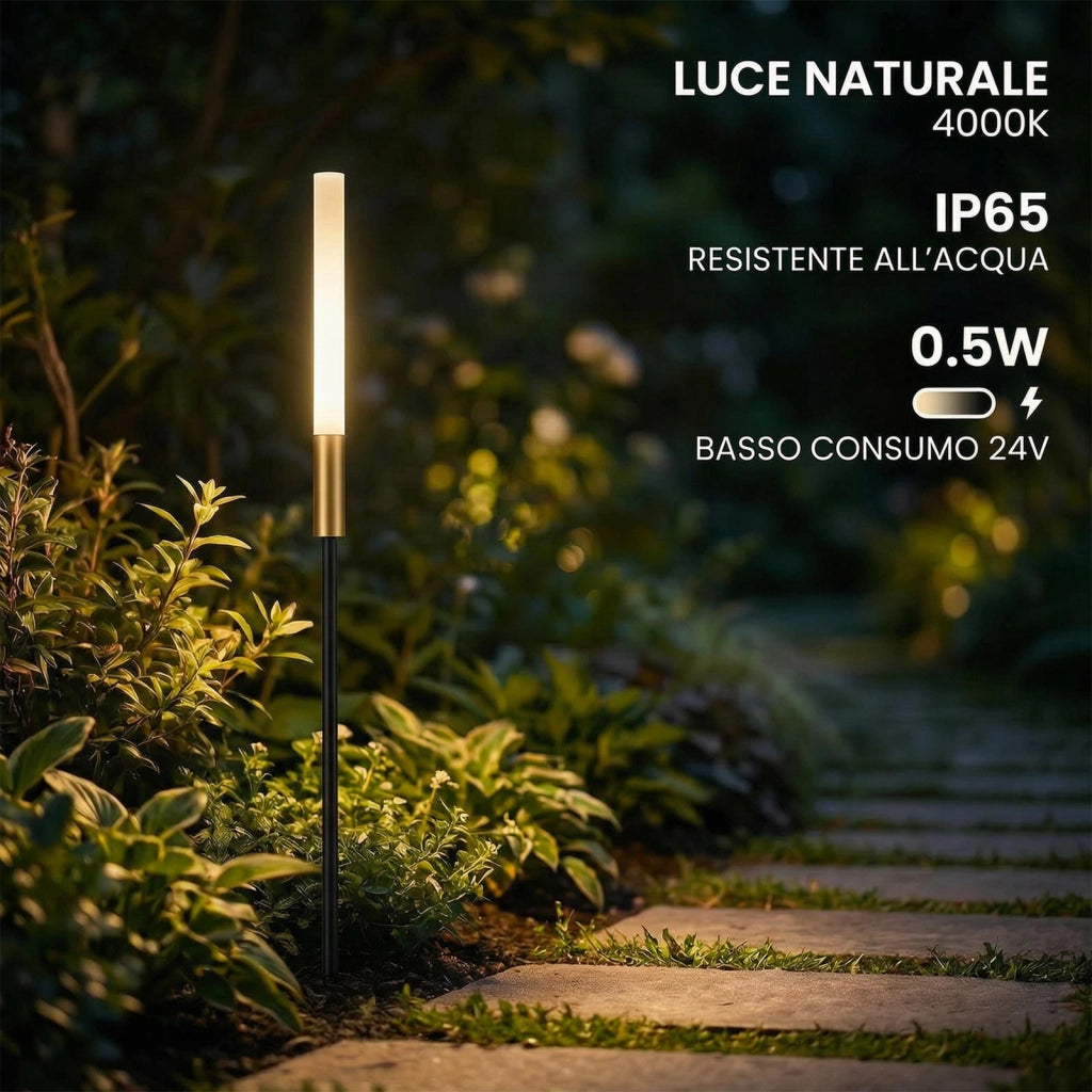 Lampione con Picchetto LED 0.5W Basso Consumo 24V Lampioncino Stelo di Luce Naturale 4000K Giardino Terreno Cespugli altezza 60cm