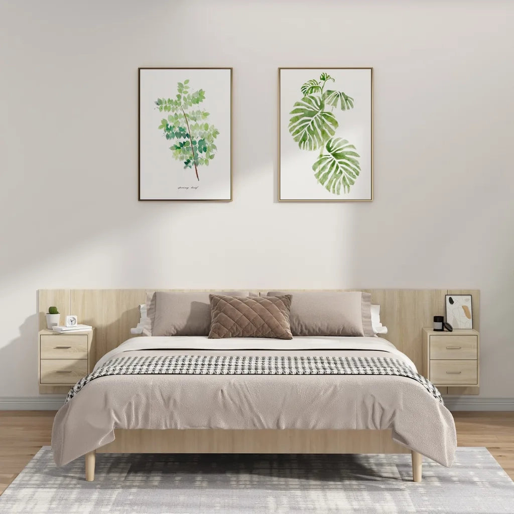 Testiera Letto con Comodini in Legno Multistrato Rovere Sonoma