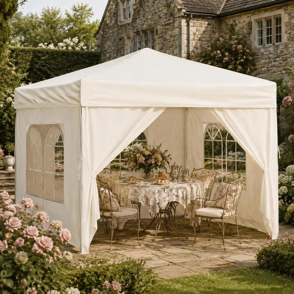 Foldable Party Tent With Side Walls, Cream, 3x3 M
