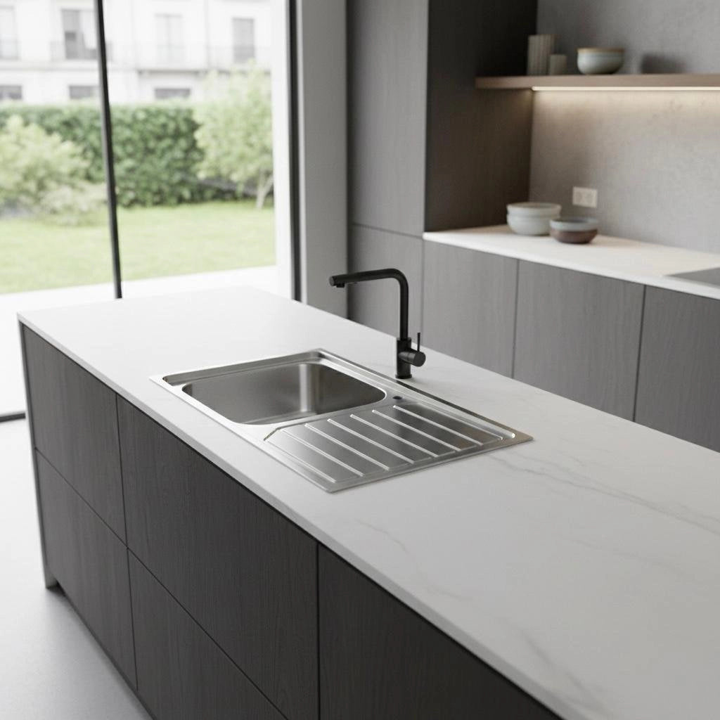 Lavello incasso in acciaio inox 80x50 cm gocciolatoio DX  - Cromo