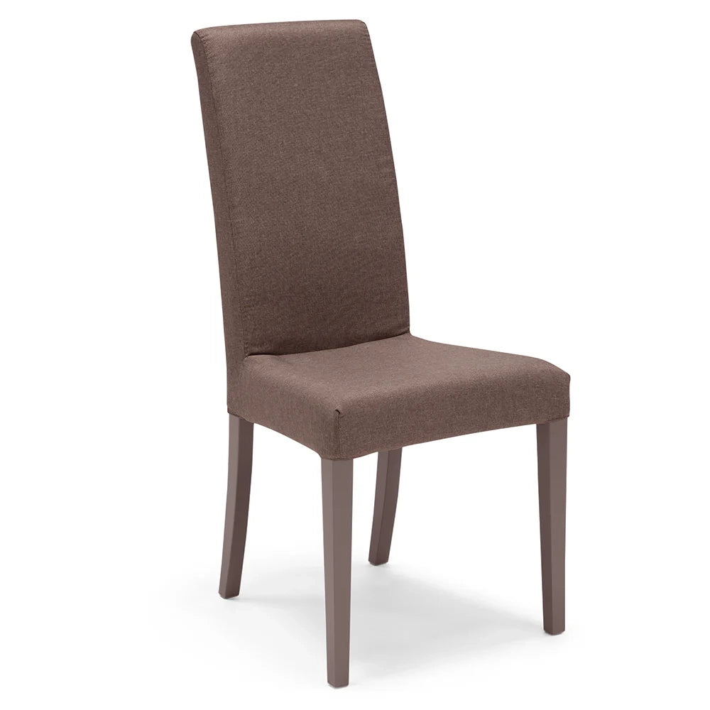 Sedia imbottita modello EDI per interni, design moderno, struttura robusta in legno in tinta, schienale e seduta rivestiti con tessuto sfoderabile, colore Moka