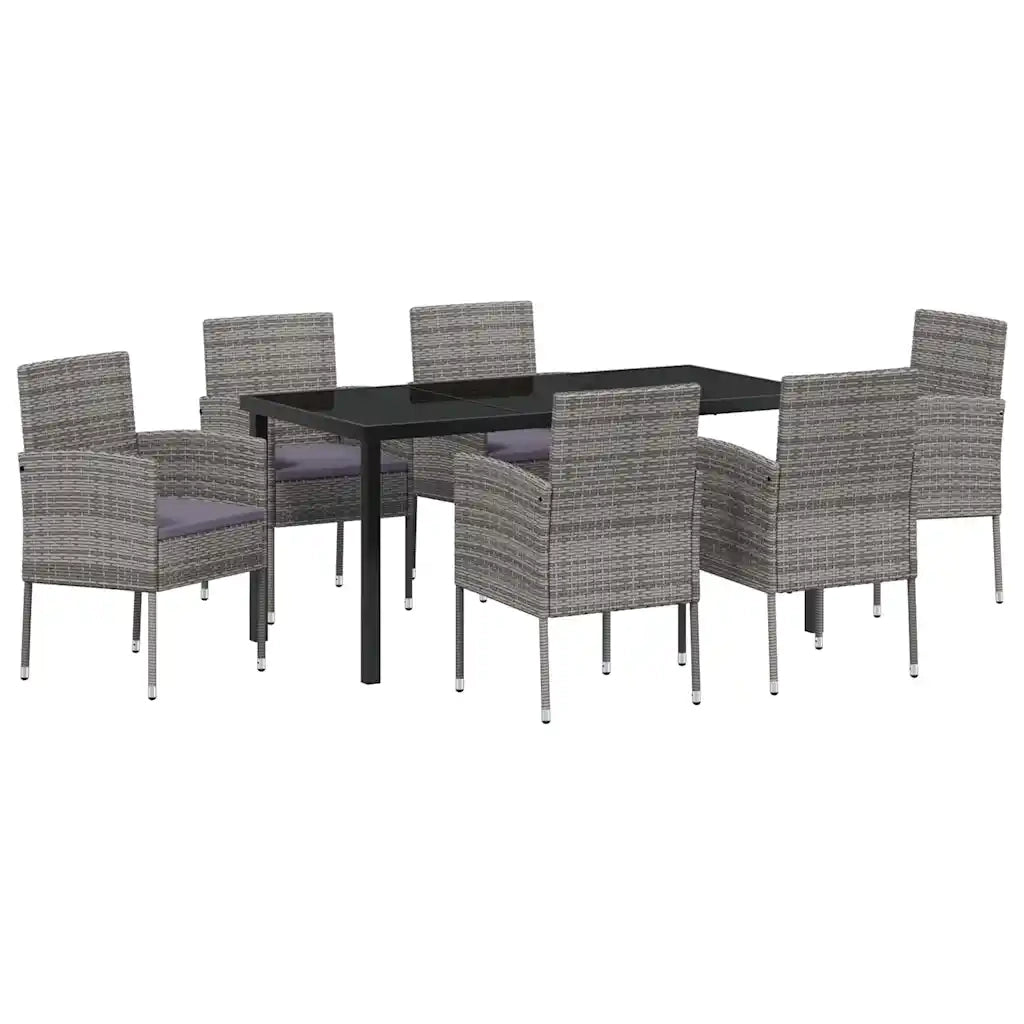 Set da Pranzo per Giardino con cuscino 7 pcs Grigio polyrattan 3380061