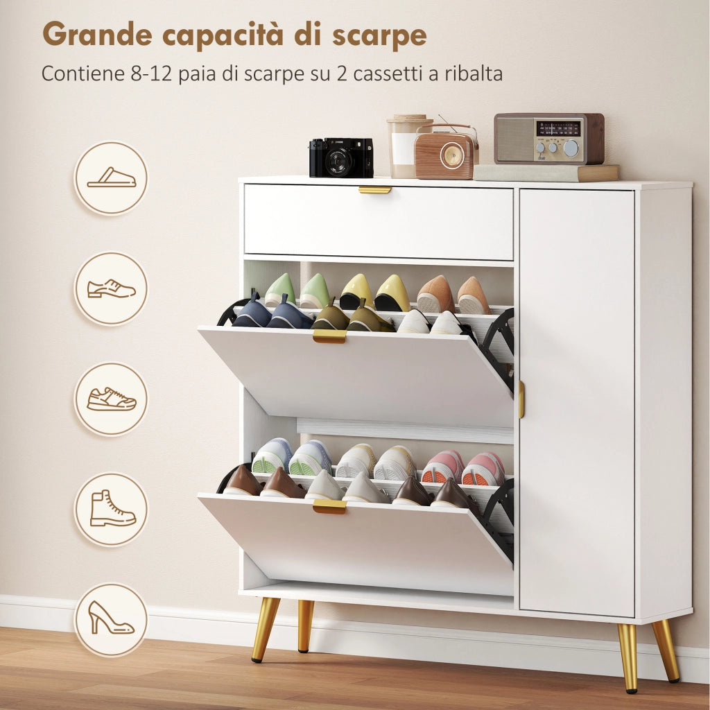 Scarpiera Salvaspazio con Ante a Ribalta ¨C zephmum ¨C Bianco 12 Paia
