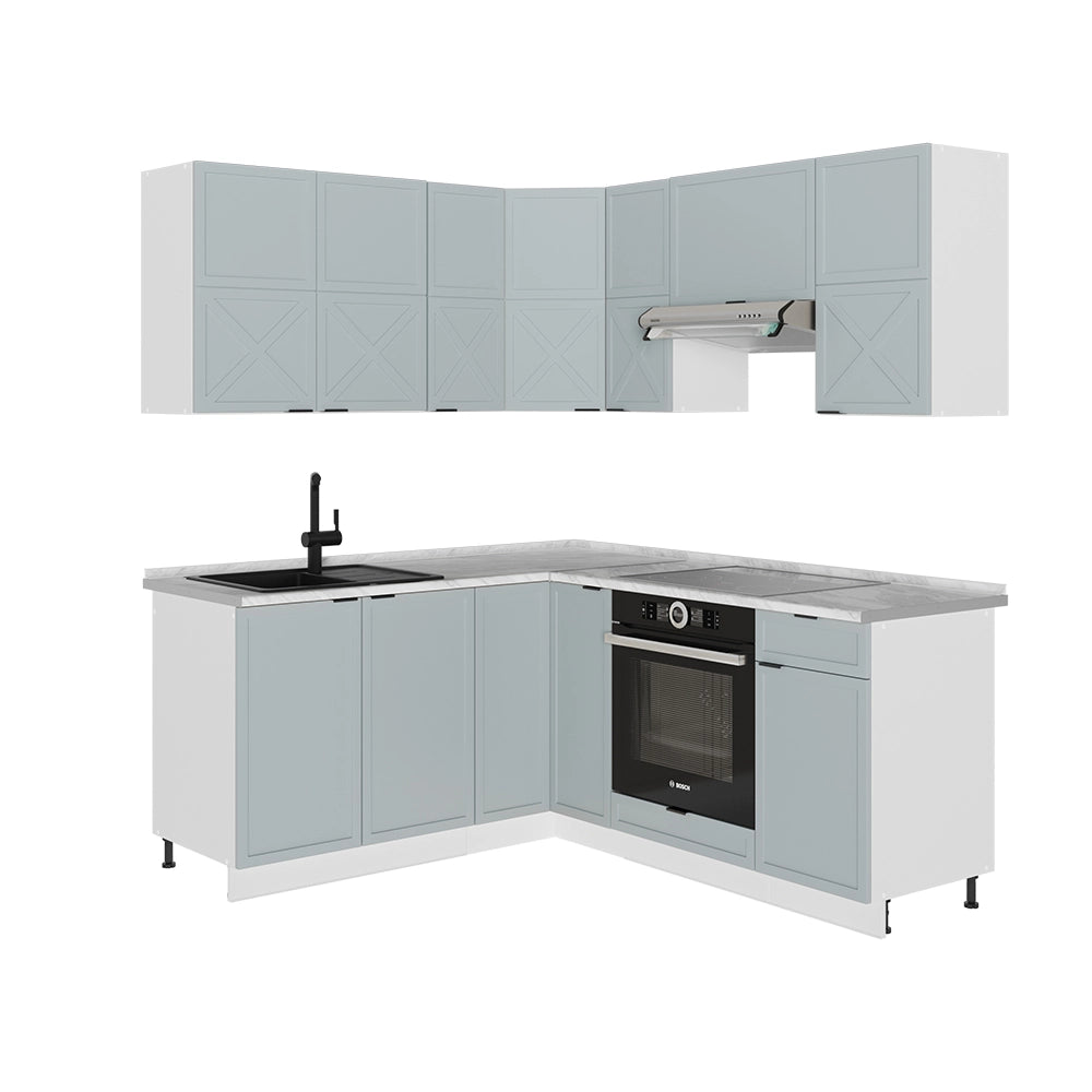 Vicco Cucina angolare completa Blu-grigio chiaro/bianco 160 x 60 cm senza piano di lavoro