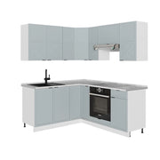 Vicco Cucina angolare completa Blu-grigio chiaro/bianco 160 x 60 cm senza piano di lavoro