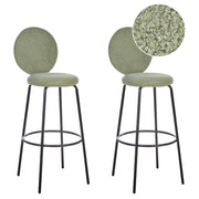 Set di 2 sedie da bar bouclé verde chiaro con gambe in acciaio e schienale rotondo soggiorno salotto