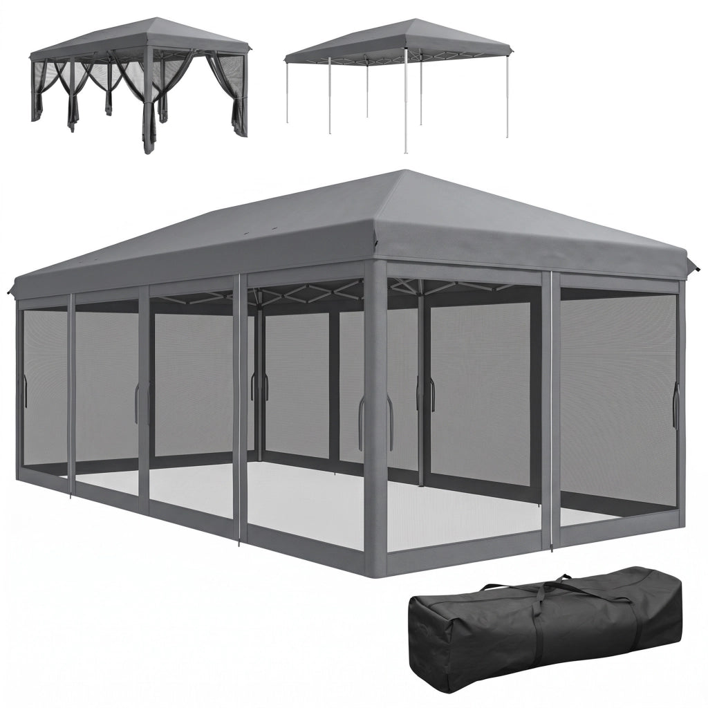 Gazebo Pieghevole 6x3 m con Pareti Laterali Rete Anti-UV ¨C Zephmum ¨C Grigio