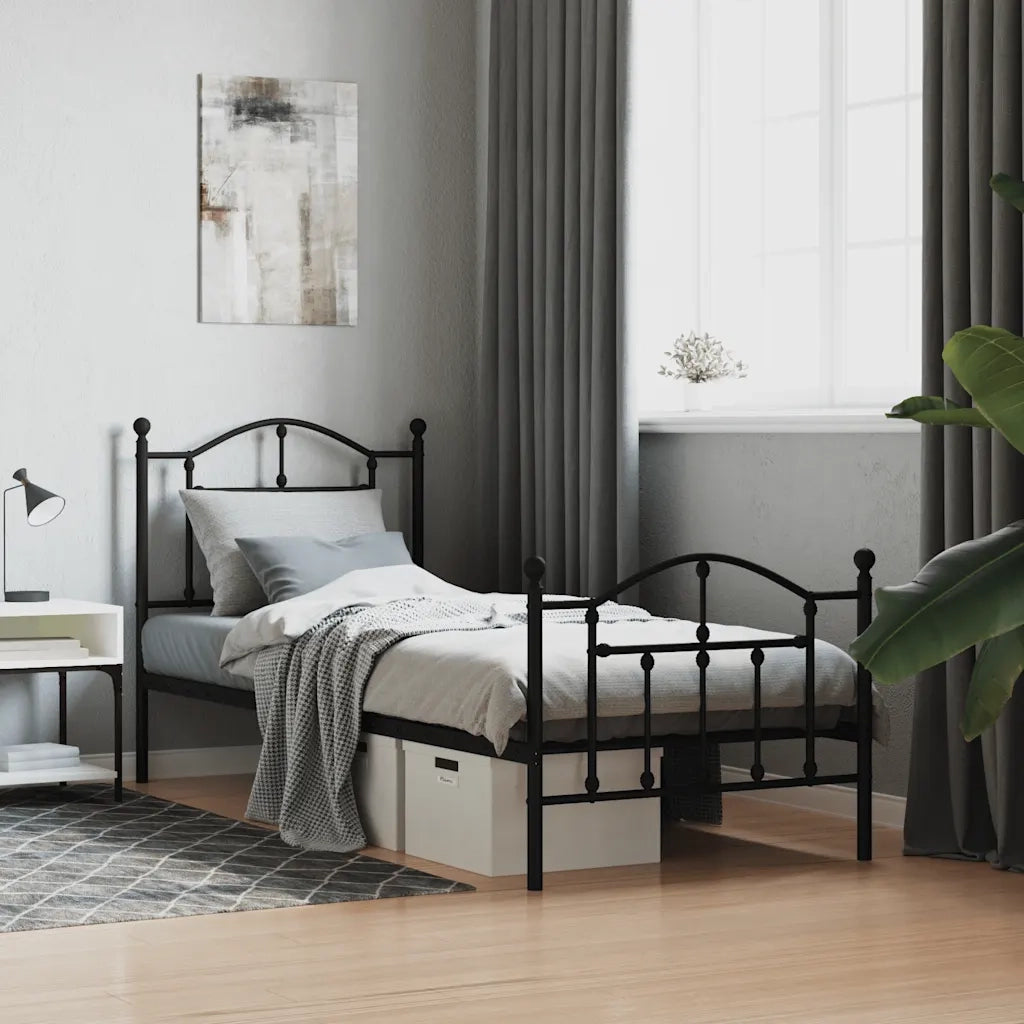 Giroletto con Testiera e Pediera-Struttura Letto Metallo Nero 90x190 cm 854746