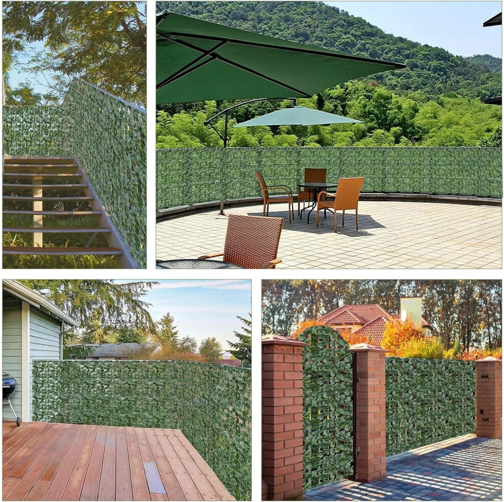 Balcone esterno, rete di ombreggiatura, fogliame artificiale, facile da mantenere, protezione dal vento con 10 fermacavi, per balcone, terrazza e matrimonio (150 x 240 cm)
