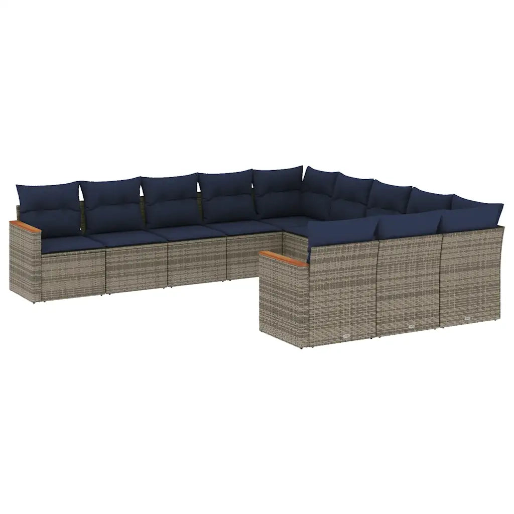 Set Divani da Giardino 11 pz con Cuscini Grigio in Polyrattan 3226432