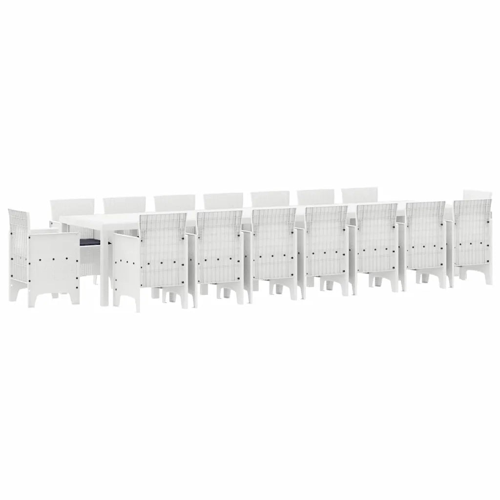 Set da pranzo da giardino con cuscini 17 pcs Bianco PP