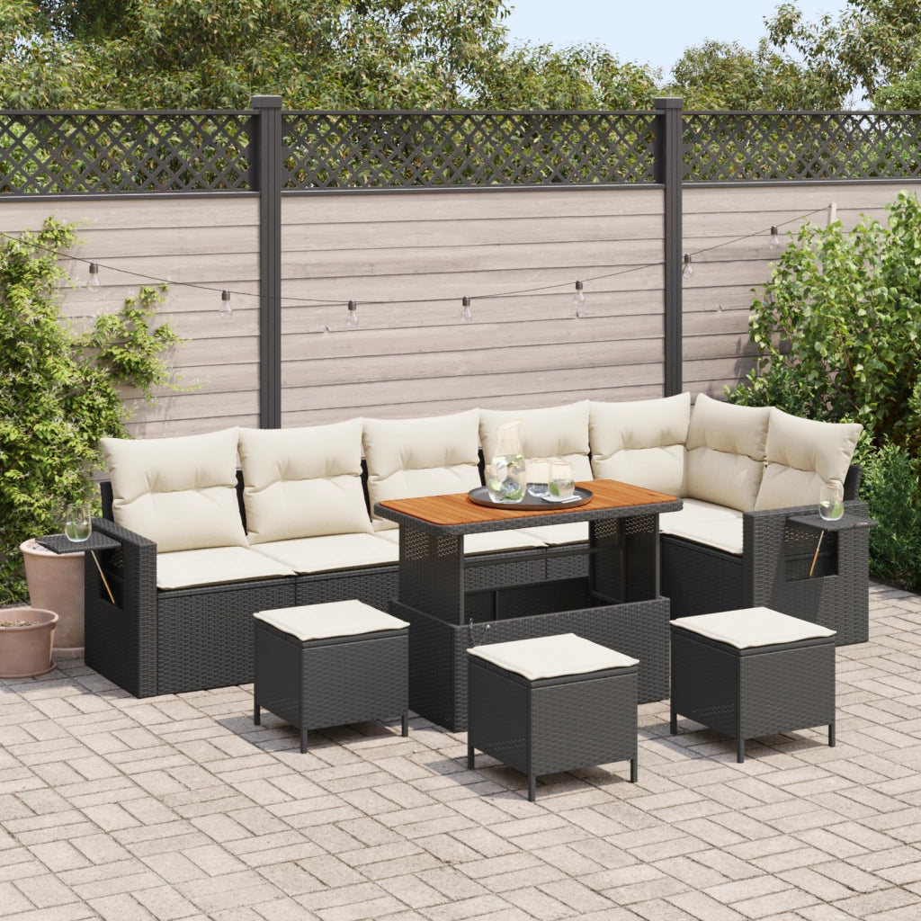 Set di divani da giardino  10 pezzi con cuscini Nero Polyrattan Acacia