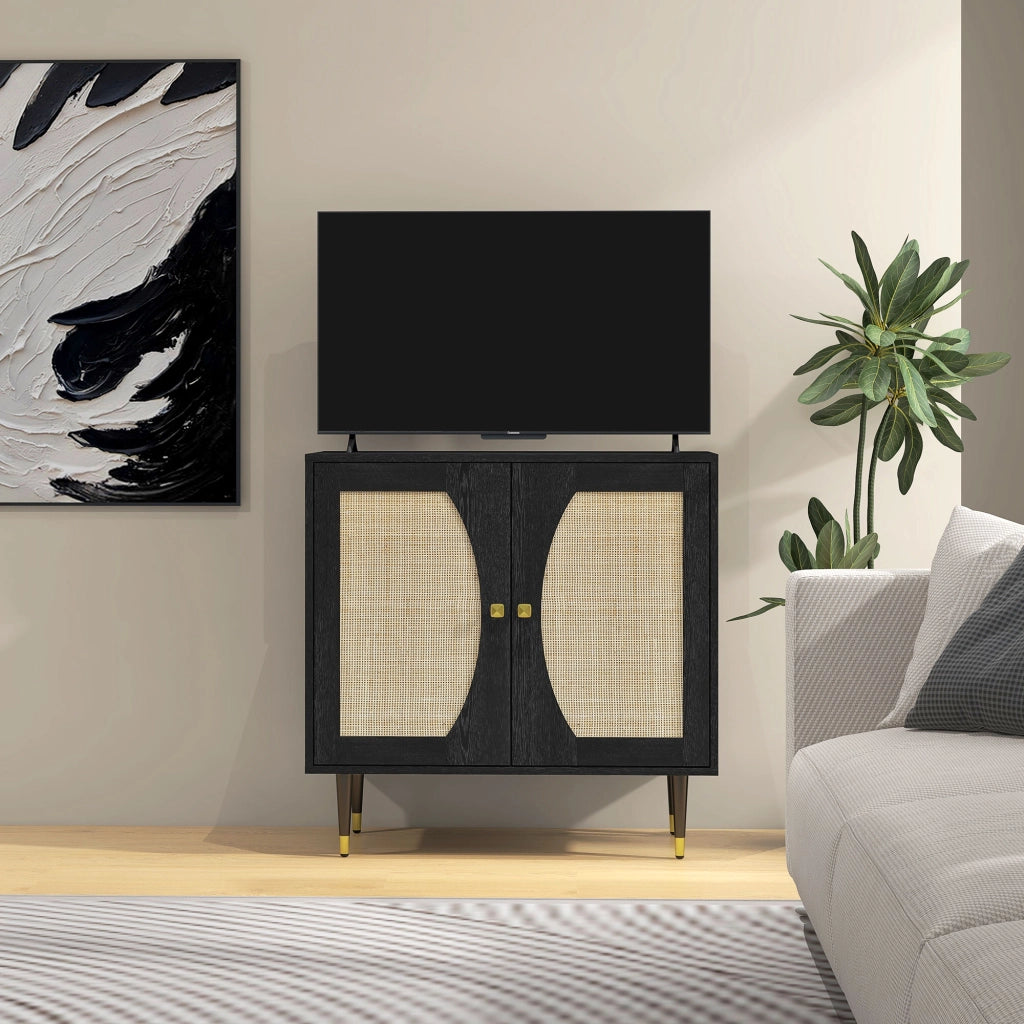 Credenza design con ante in rattan ¨C zephmum ¨C 80x38x79 cm nero