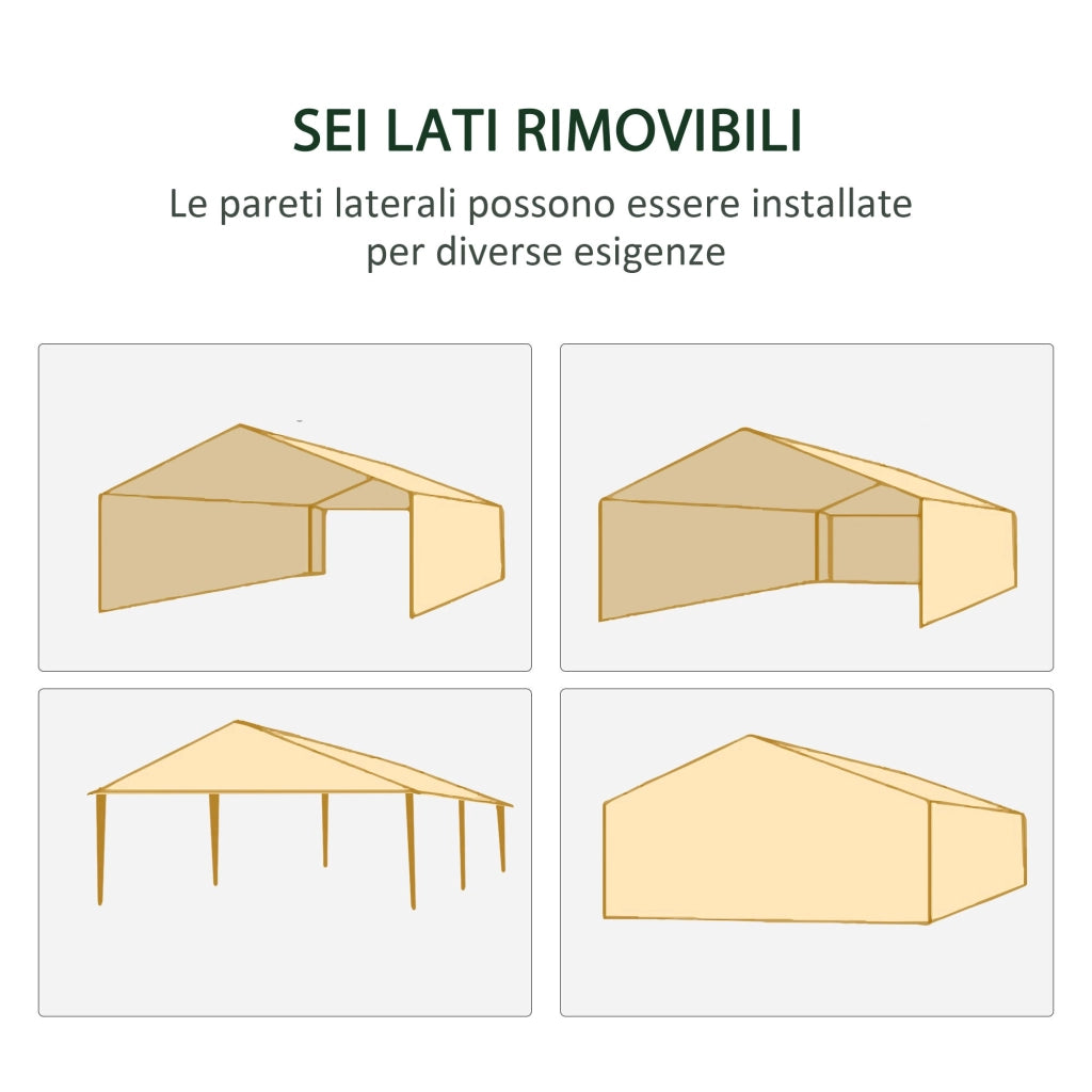 Gazebo da Giardino per Feste con 6 Pareti Rimovibili a Zanzariera 582x295x255cm Bianco