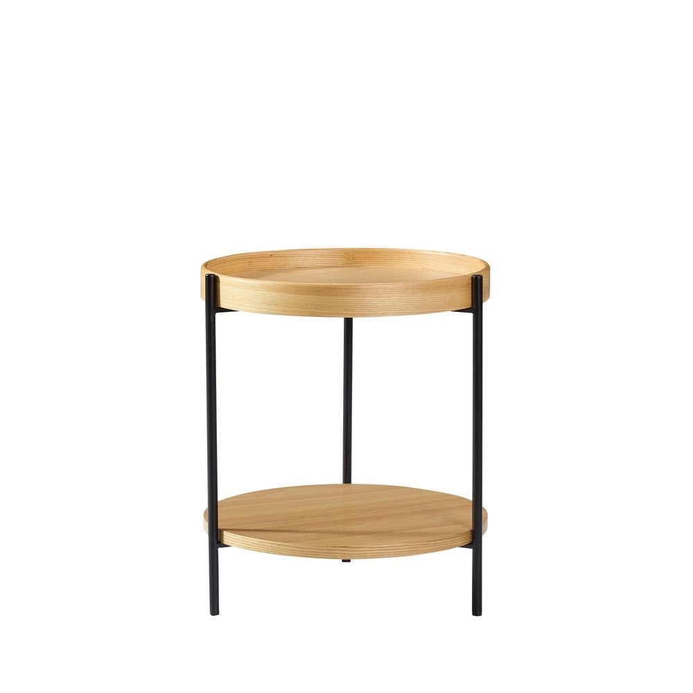 Tavolino da Caff¨¨ Rotondo in Legno Massello e Metallo ¨C MINIMAL ¨C Naturale/Noce/Nero, 44x44x48