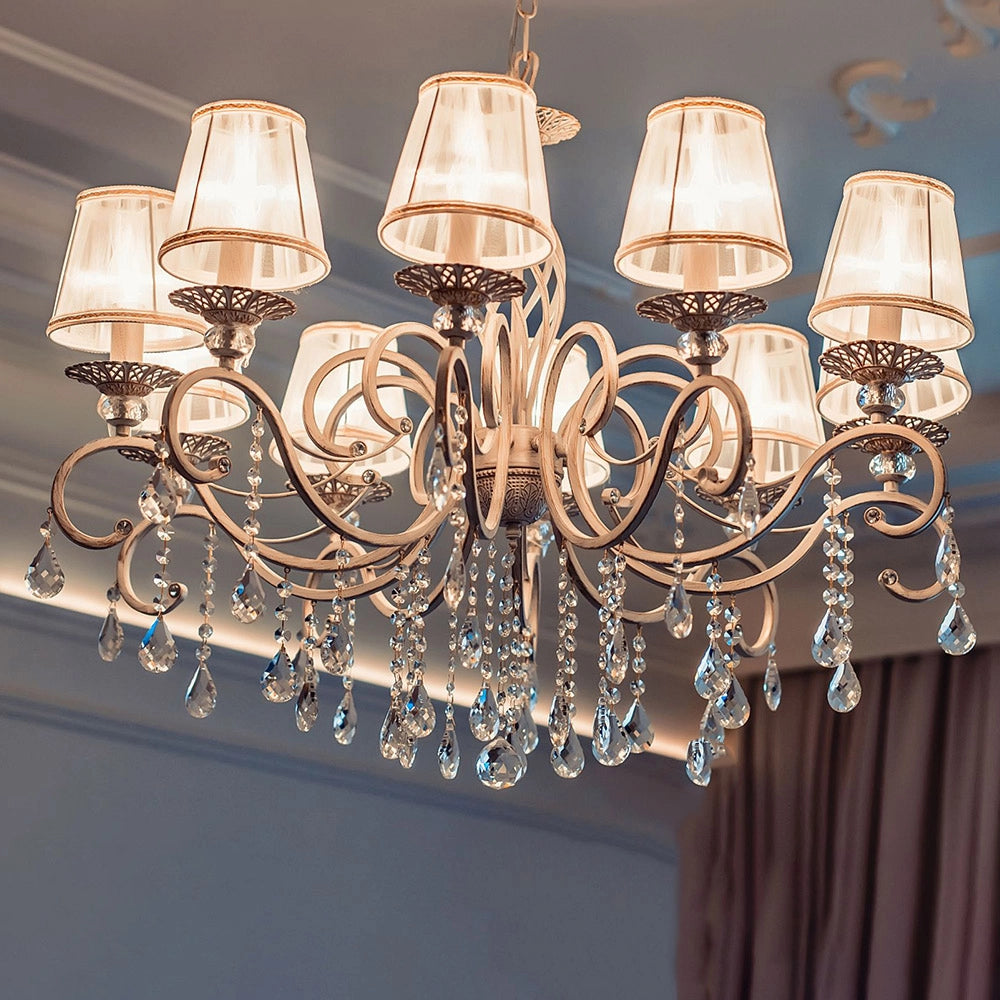 Maytoni Lampadario Shabby Chic Grace 10 luci E14 bianco metallo cristallo