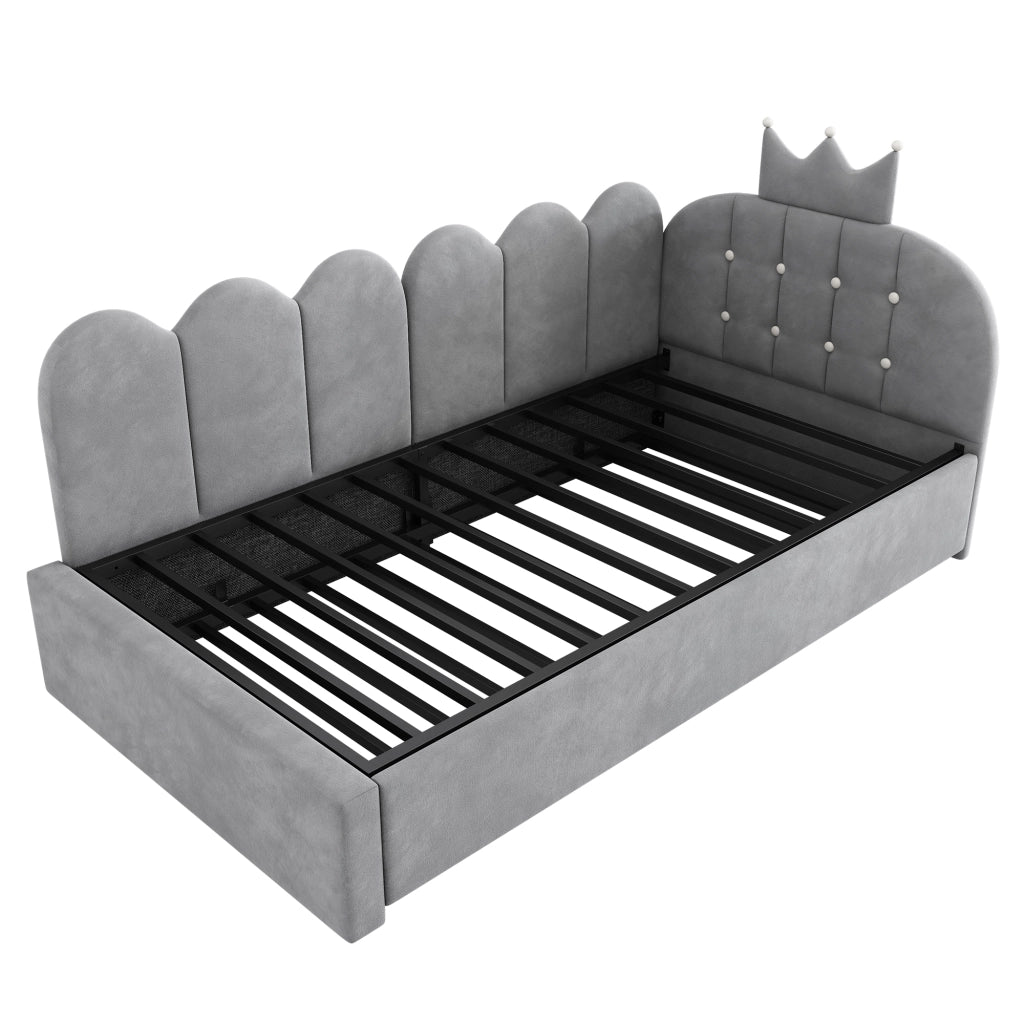 Letto Singolo con Letto Estraibile a Forma di L ¨C MINIMAL ¨C Velluto Grigio 90x200 cm