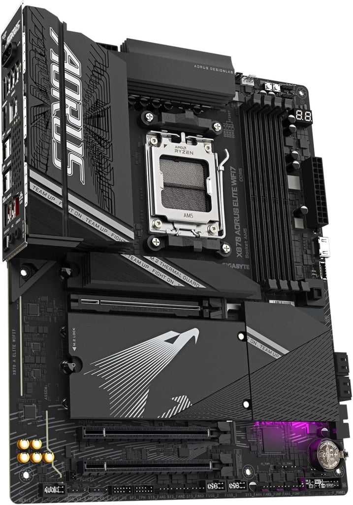 X870 AORUS ELITE WIFI7 Scheda Madre - Supporta CPU AMD Ryzen 9000, 16+2+2 fasi VRM, fino a 8000MHz DDR5 (OC), 3xPCIe 5.0 + 1xPCIe 4.0, Wi-Fi 7, LAN 2.5GbE, USB 4