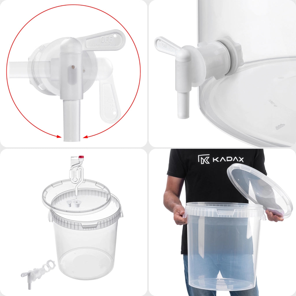 Contenitore di fermentazione KADAX da 33 litri, secchiello per vino, liquori e birra, con coperchio e rubinetto.