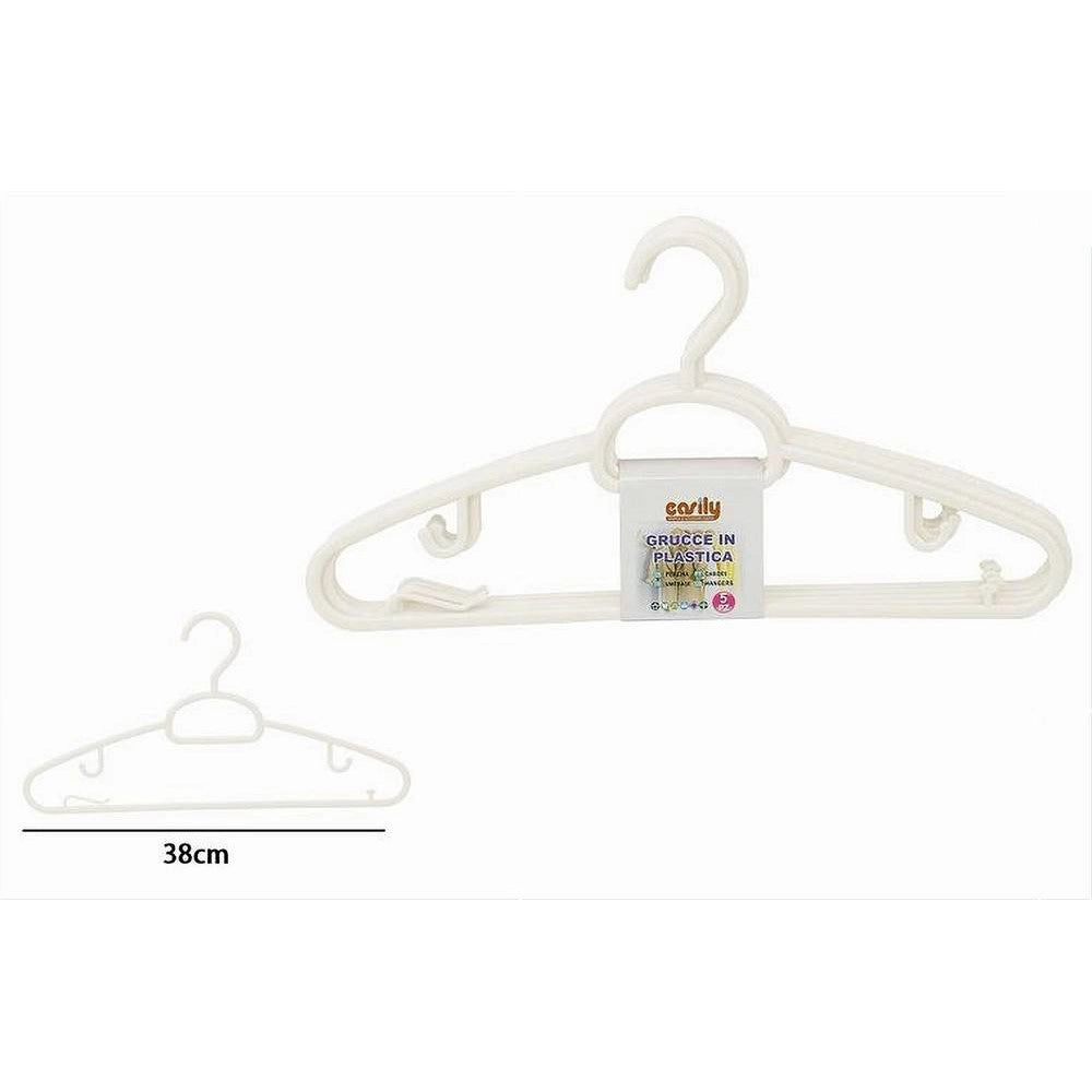 Trade Shop - Set 5pz Grucce In Plastica Stampelle Appendiabito Pantaloni Giacche Bianco 79324 -