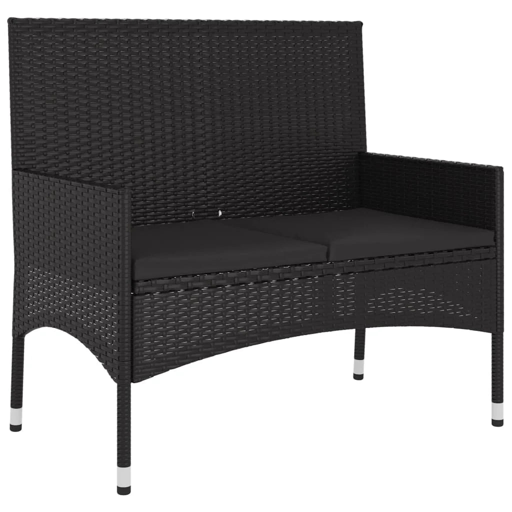 Panca da giardino a 2 posti mobili da esterno per patio mobili da terrazza con cuscini resina intrecciata nera 02_0011779