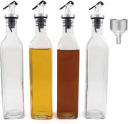Set di flaconi per aceto e olio, 4 x dispenser di olio da 500 ml e contenitore in vetro per olio d'oliva per cucina, cottura, grigliatura, pasta, senza grassi e lavastoviglie resistente