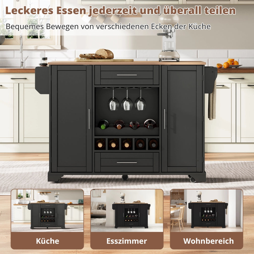 CARRELLO CUCINA ESTRAIBILE 138x45(70)x92 cm MDF Nero/Naturale