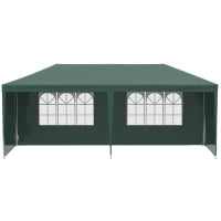 Gazebo da Giardino 6x3 m per Eventi con Pareti Rimovibili e Finestre Trasparenti, Verde